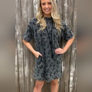 Easel Gray Leopard Print T-Shirt Dress